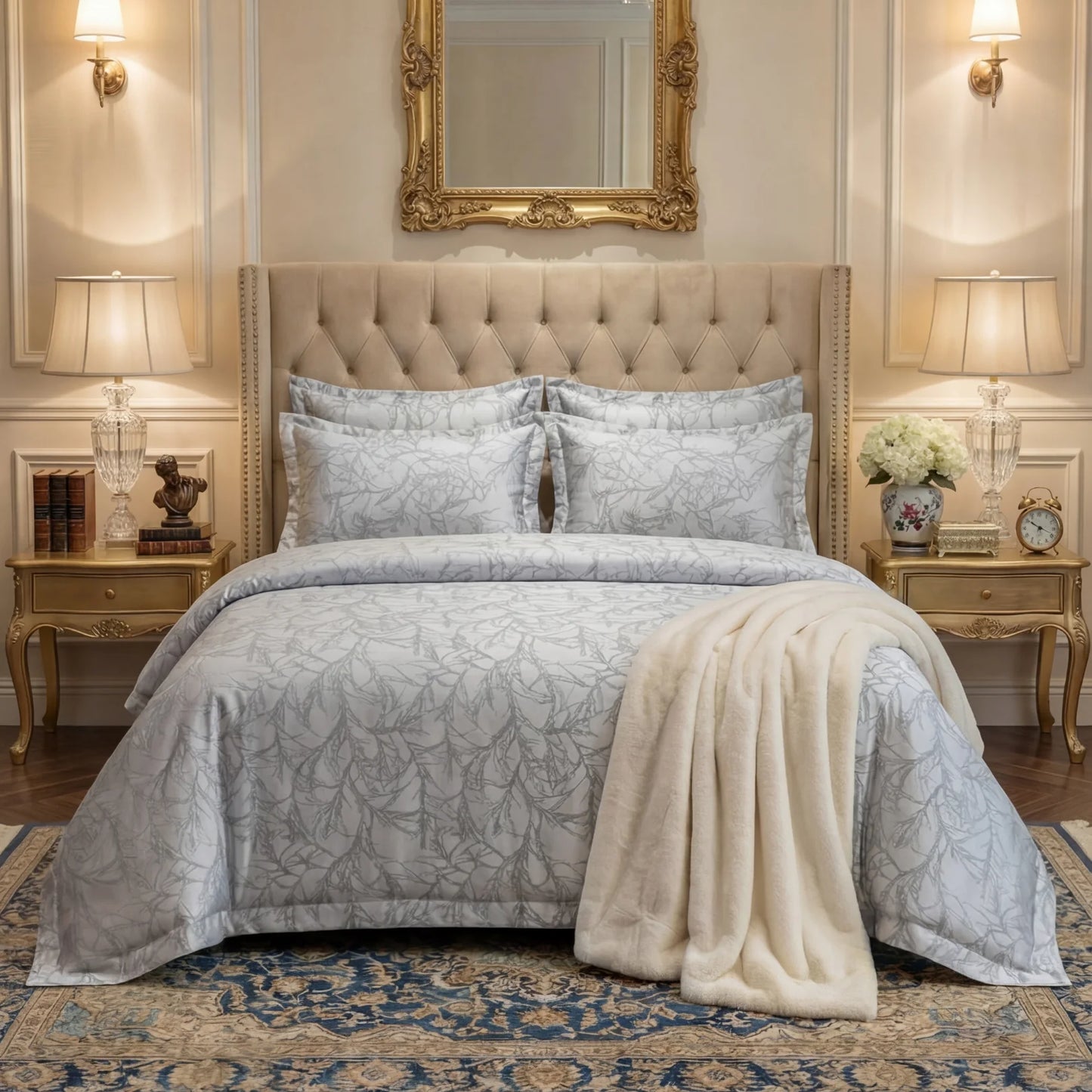 TREE/SILVER VELVET BEDSHEET SET - 5 PCS