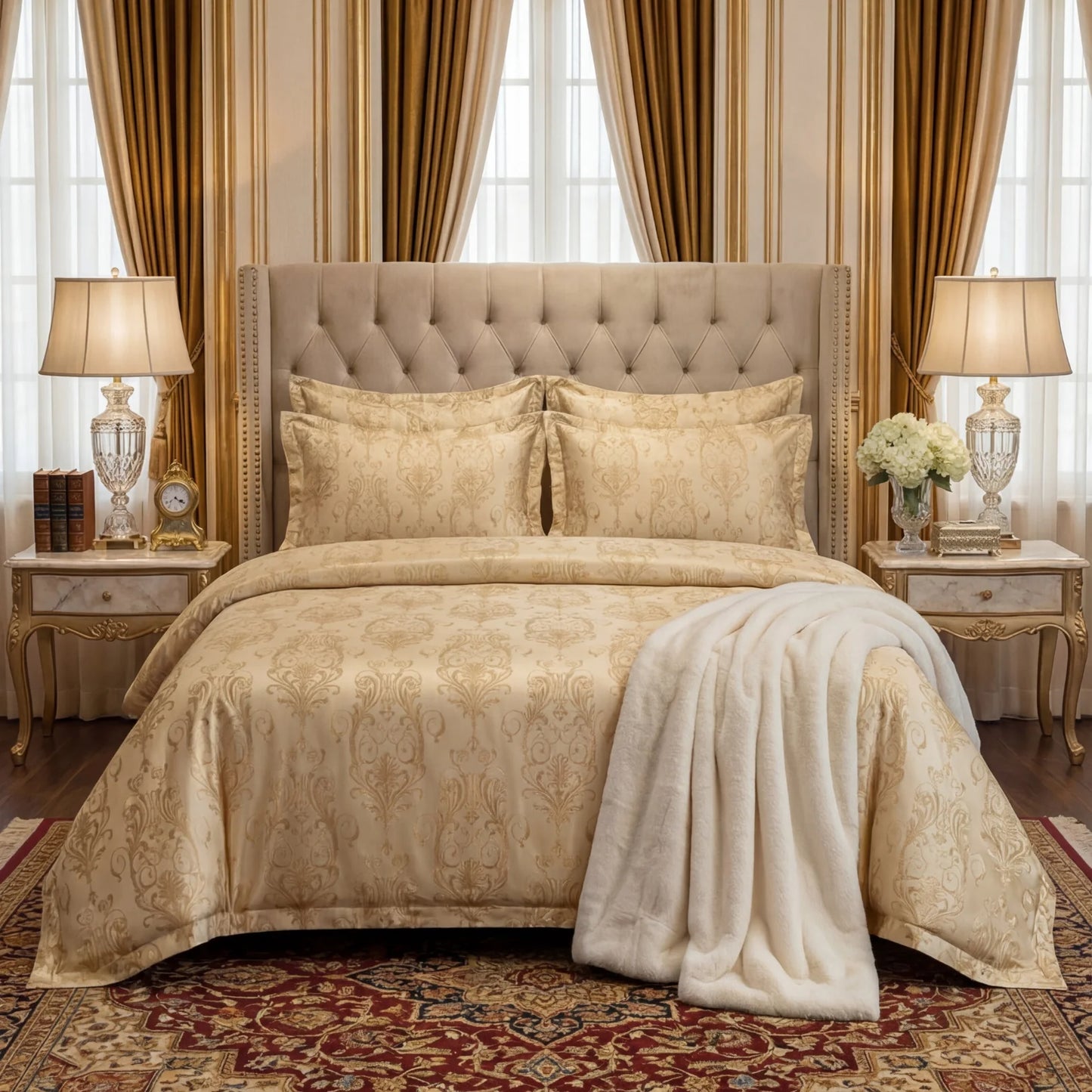 FLOWER/CREAM VELVET BEDSHEET SET - 5 PCS