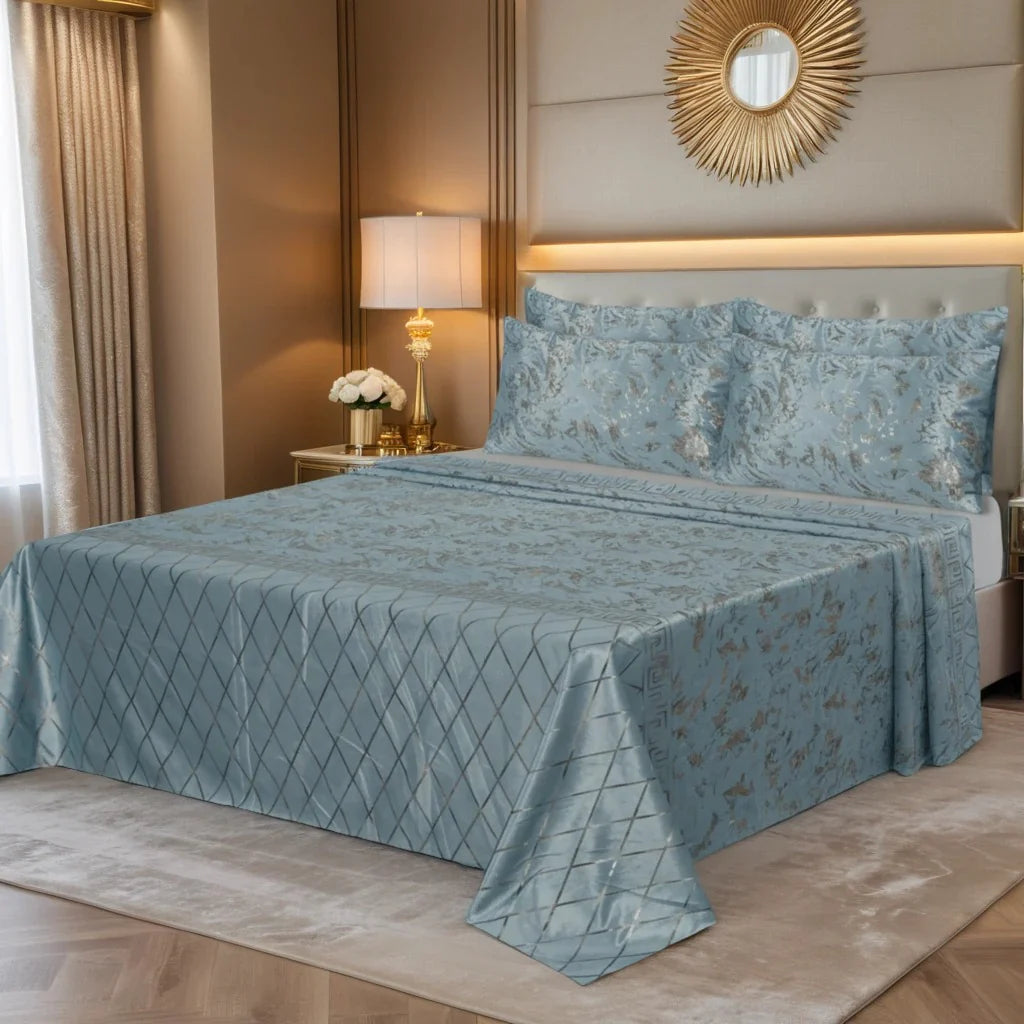 MILITARY/GREY VELVET BEDSHEET SET - 5 PCS