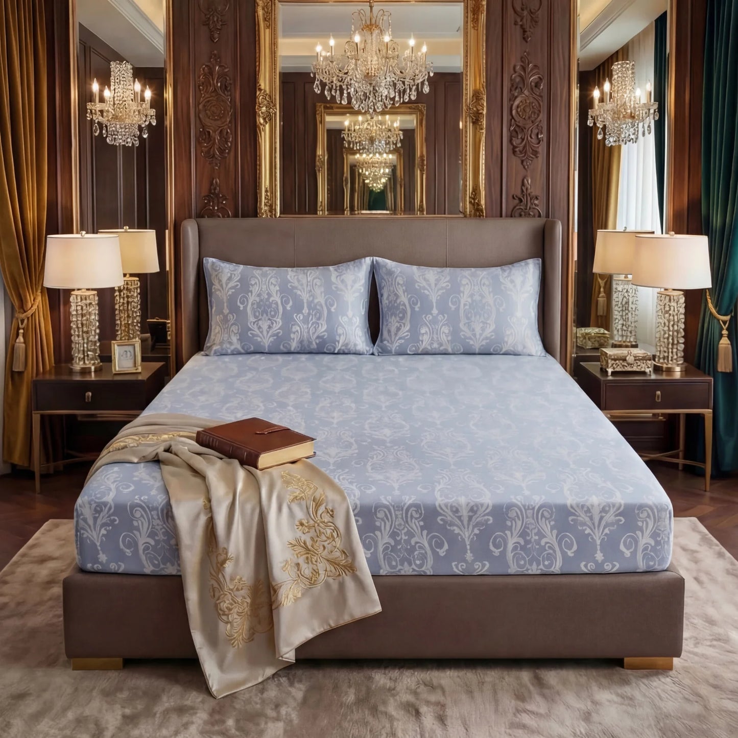FLOWER/SILVER VELVET fitted bedsheet - (premium)