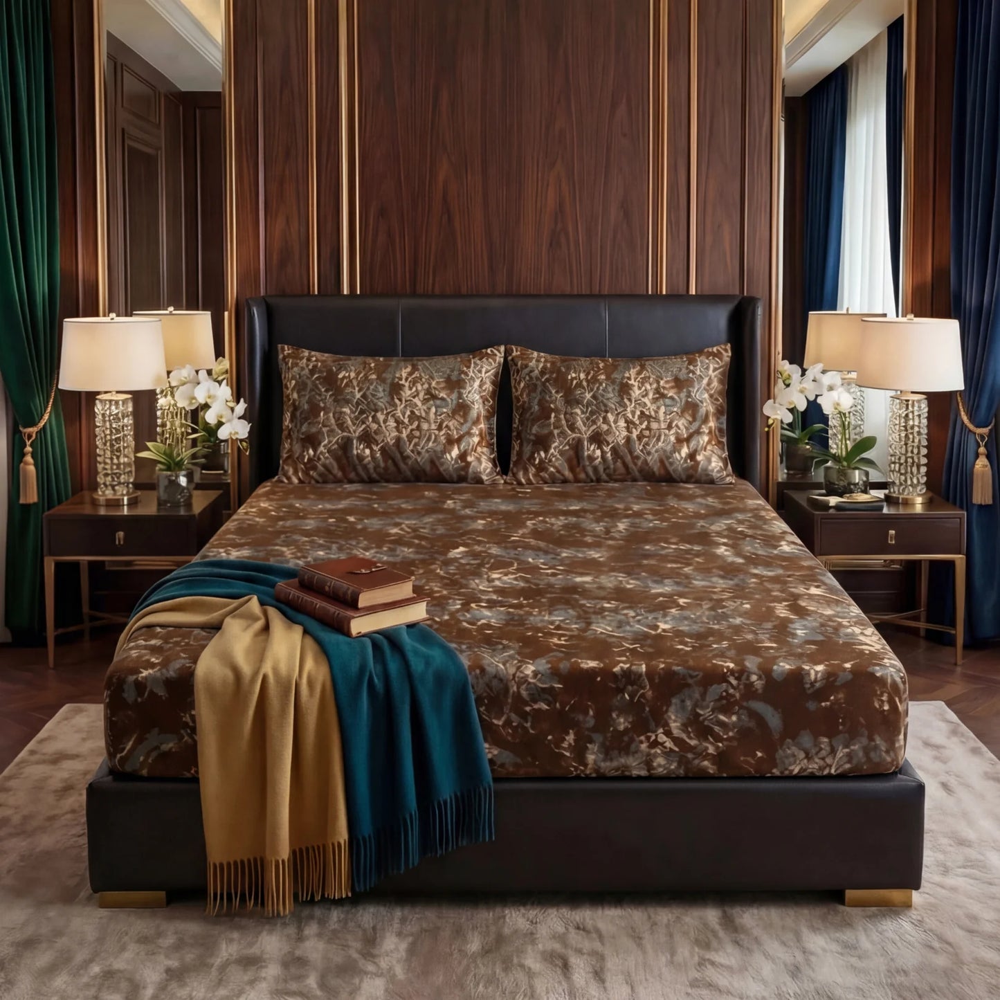 MILITARY/BROWN VELVET fitted bedsheet - (premium)