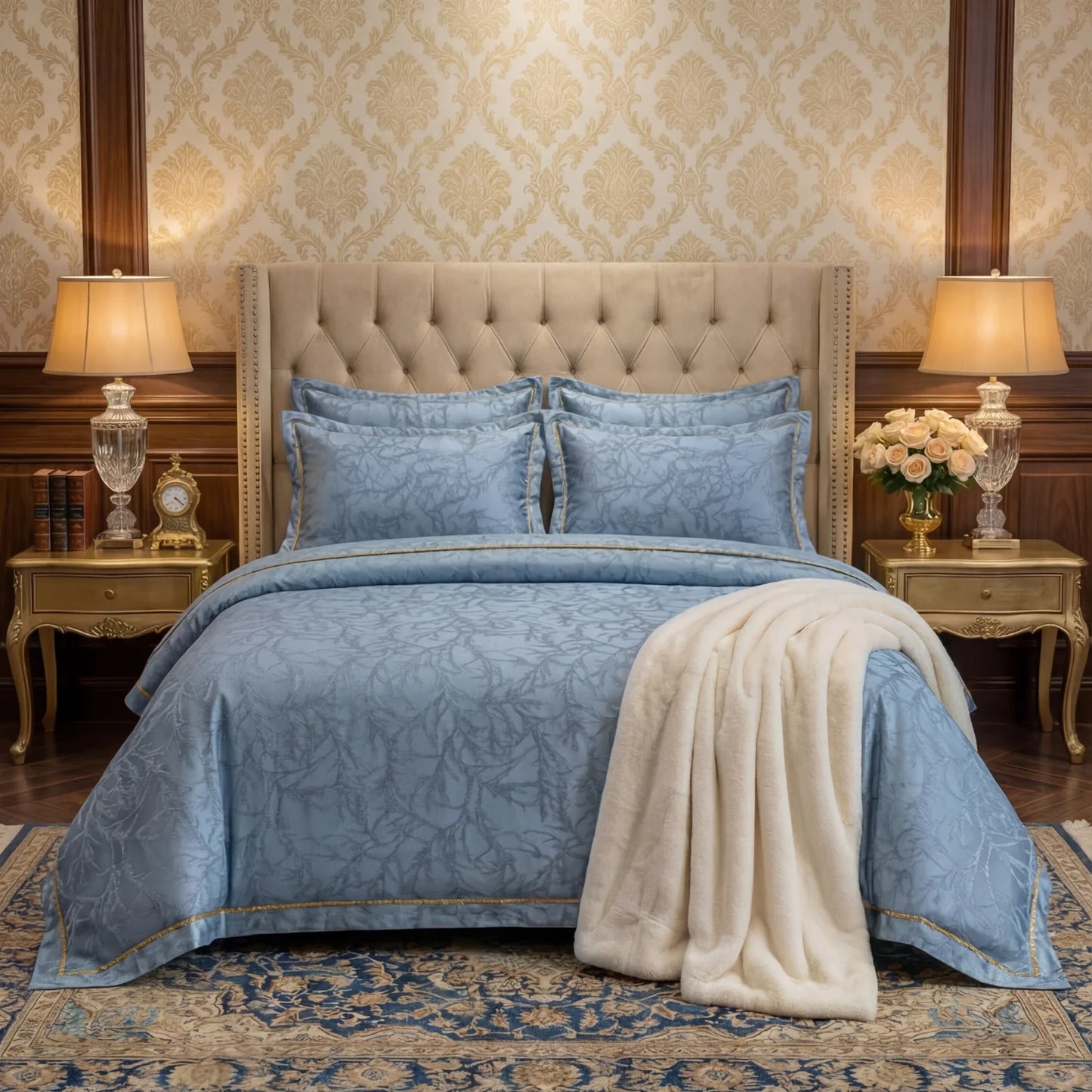 TREE/GREY VELVET BEDSHEET SET - 5 PCS