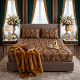 FLOWER/BROWN VELVET fitted bedsheet - (premium)