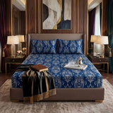 FLOWER/BLUE VELVET fitted bedsheet - (premium)