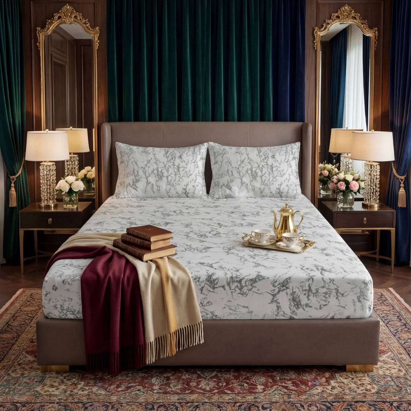 MILITARY/SILVER VELVET fitted bedsheet - (premium)