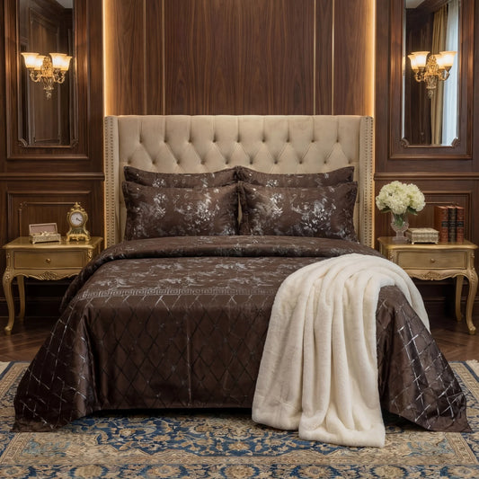 MILITARY/CHOCO VELVET BEDSHEET SET - 5 PCS