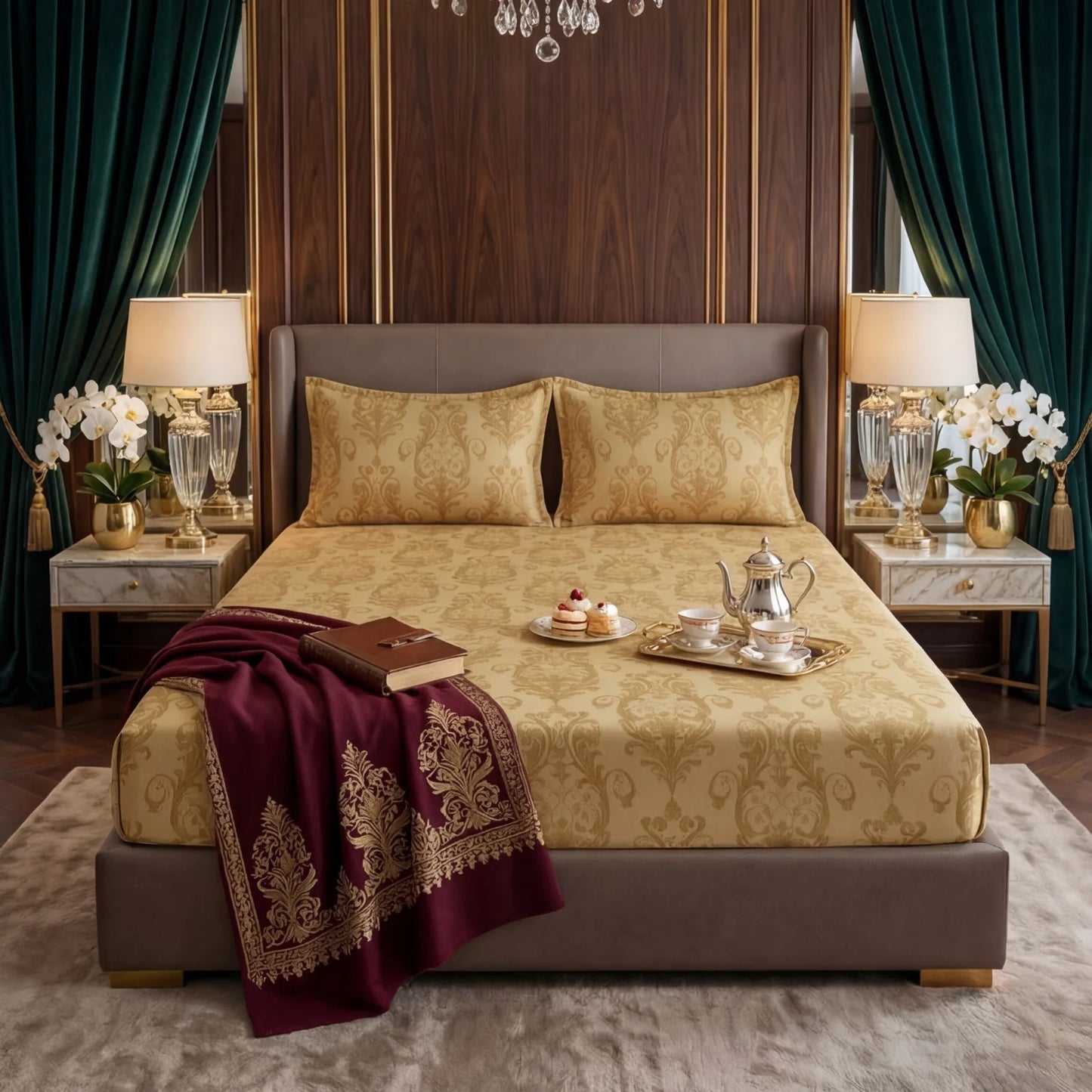 FLOWER/GOLDEN VELVET fitted bedsheet - (premium)