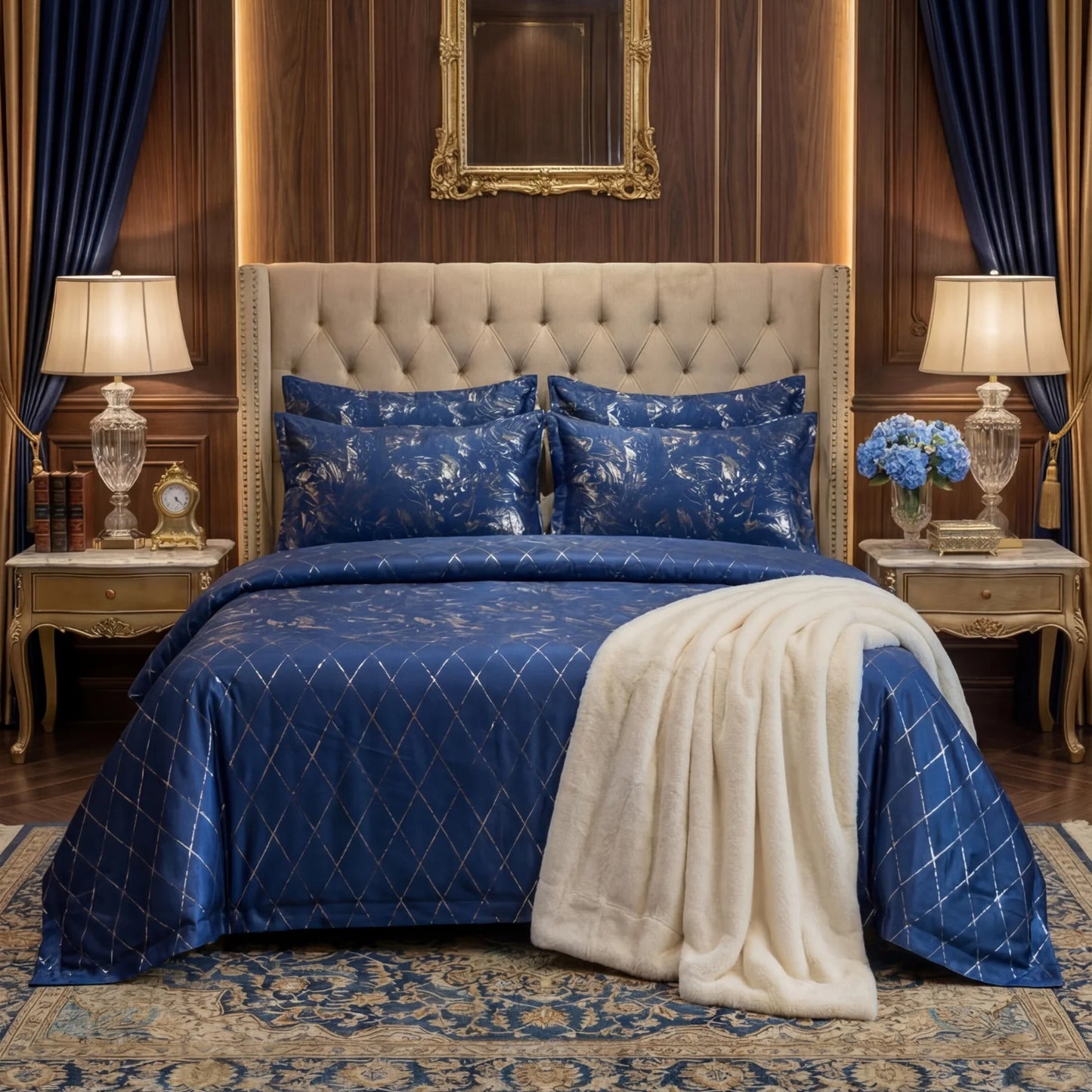 MILITARY/BLUE VELVET BEDSHEET SET - 5 PCS
