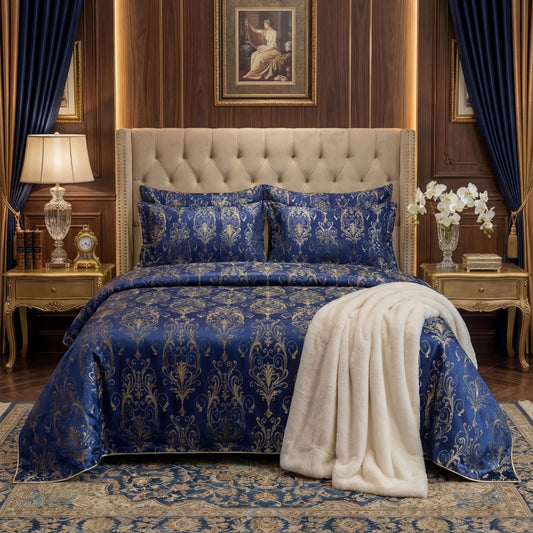 FLOWER/BLUE VELVET BEDSHEET SET - 5 PCS