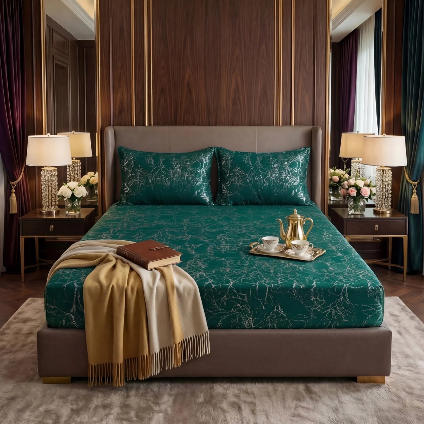 TREE/GREEN VELVET fitted bedsheet - (premium)