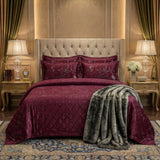 MILITARY/MAROON VELVET BEDSHEET SET - 5 PCS