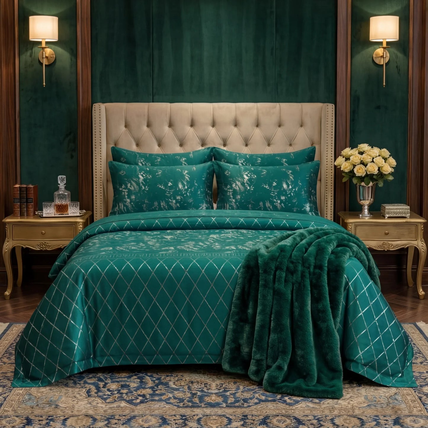 MILITARY/GREEN VELVET BEDSHEET SET - 5 PCS