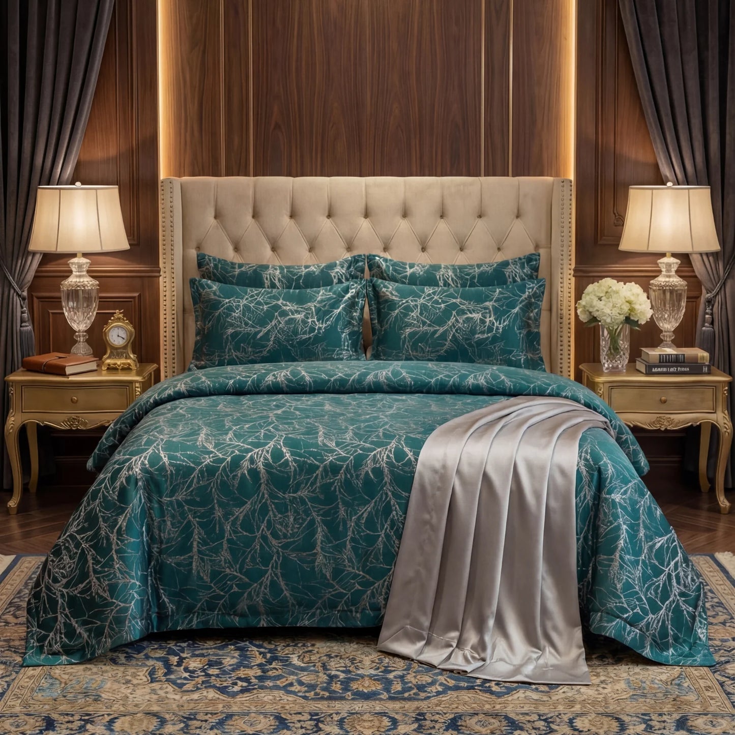 TREE/GREEN VELVET BEDSHEET SET - 5 PCS