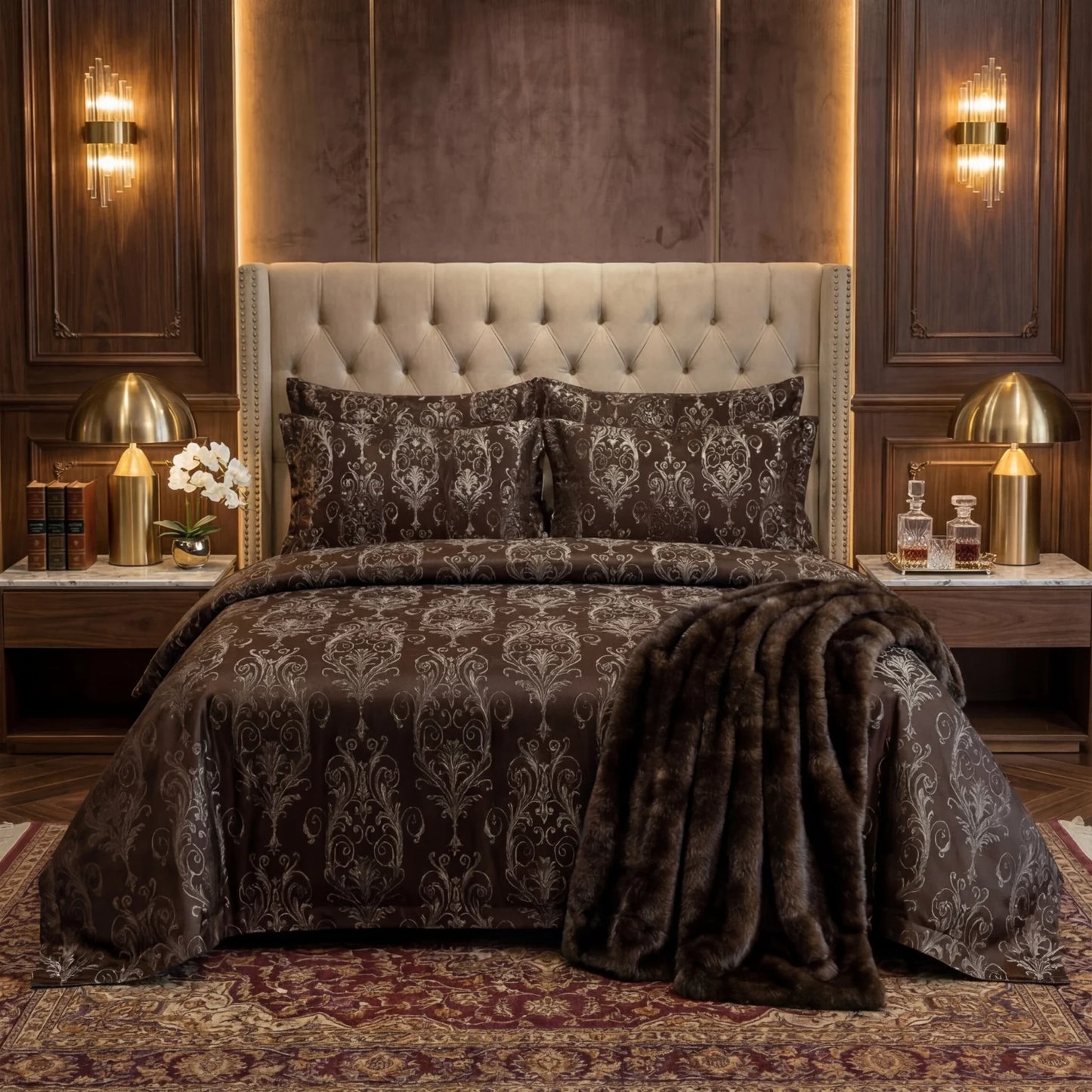 FLOWER/CHOCO VELVET BEDSHEET SET - 5 PCS