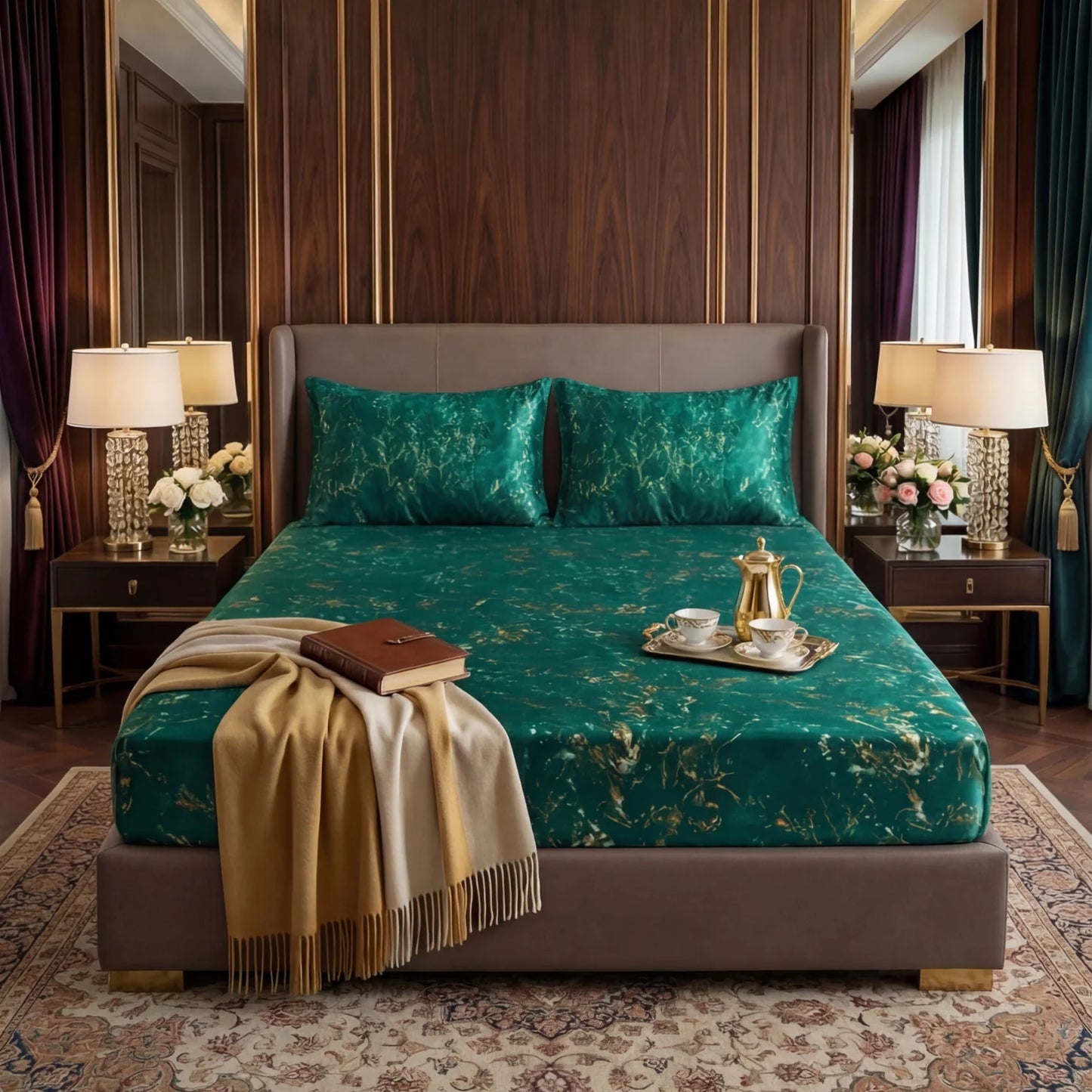 MILITARY/GREEN VELVET fitted bedsheet - (premium)