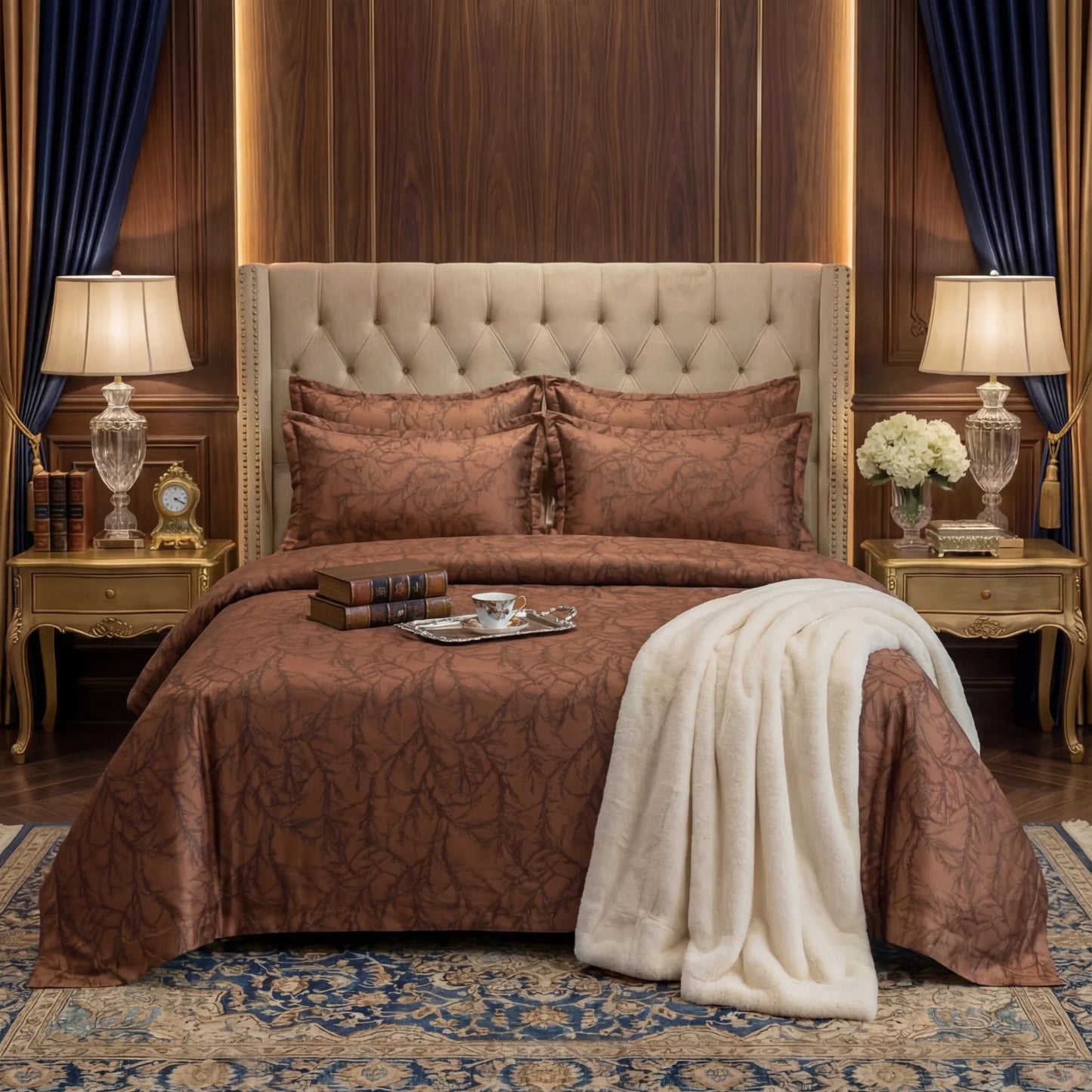 TREE/BROWN VELVET BEDSHEET SET - 5 PCS